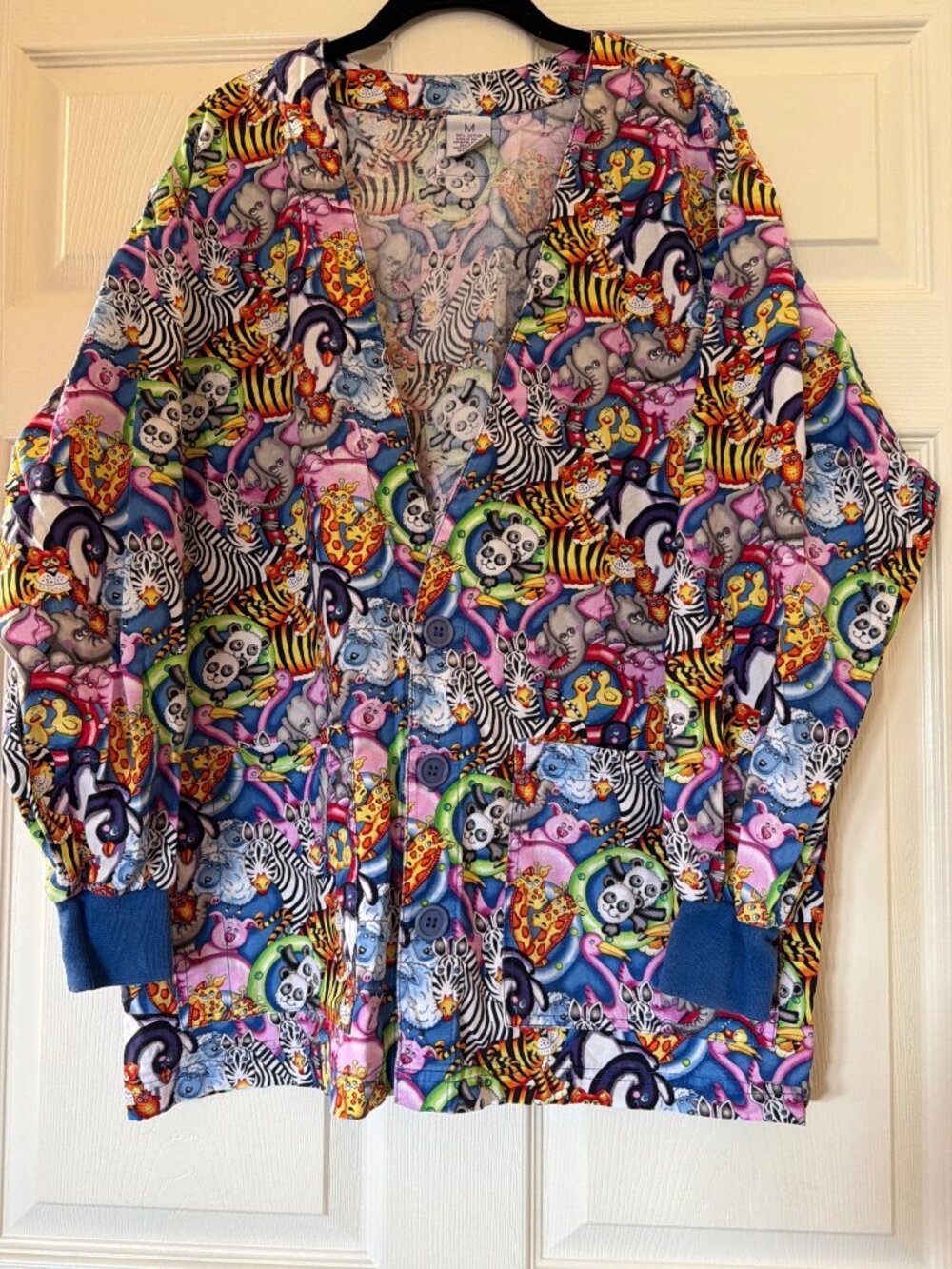 S.C.R.U.B.S. Medium 100% Cotton Colorful Animal Print Button-Up Scrub Top W/ Rib